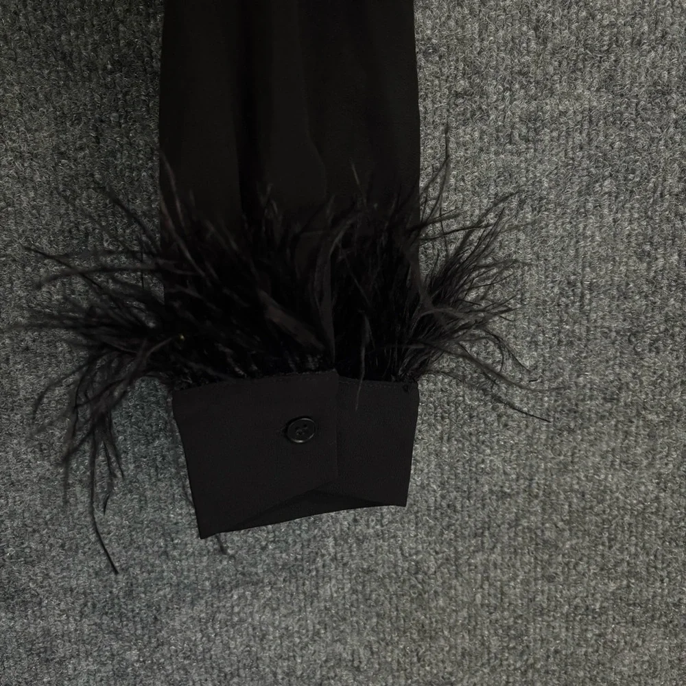 REVOLVE SUPERDOWN Womens Sheer Annie Button Up Top Size Small Black Feathers - Picture 5 of 9